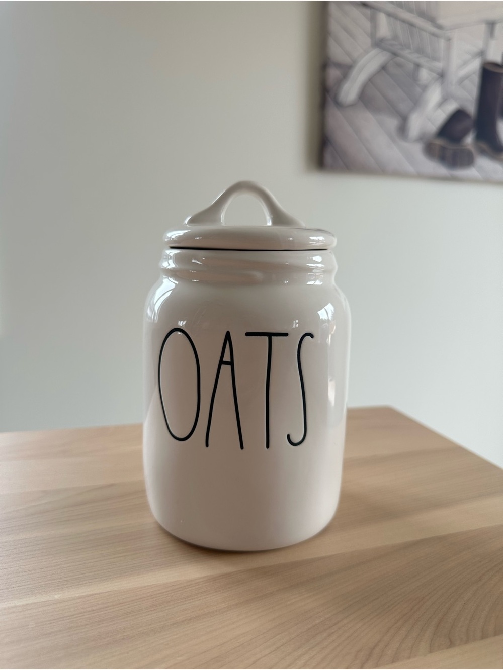White OATS Ceramic Storage Canister - Rae Dunn